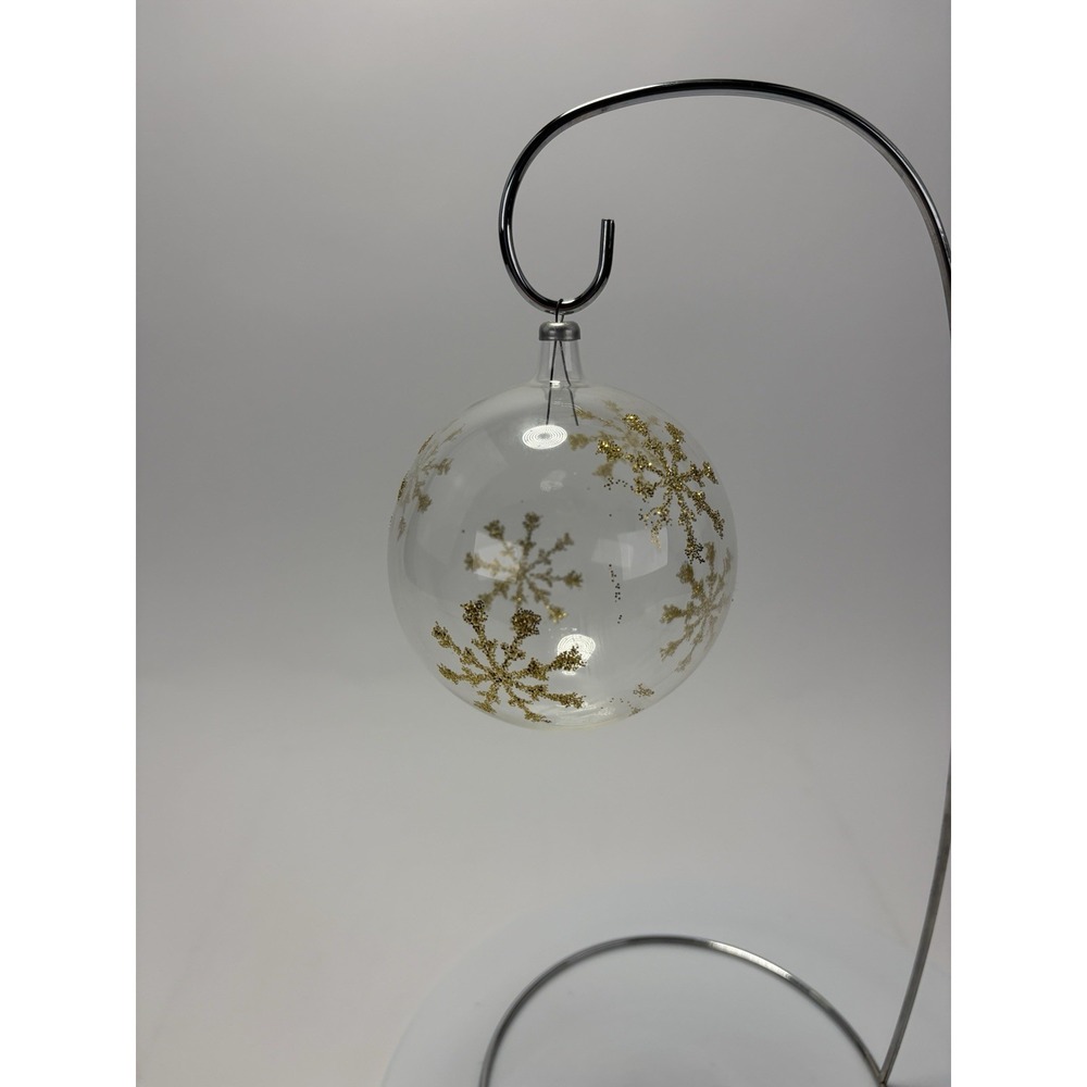 Italian Blown Glass Clear Ornament Gold Glitter Snowflakes 3" Made Italy